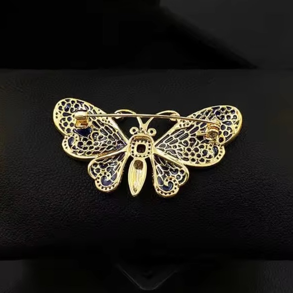 Anthropologie Luxury Elegant Blue Gold Butterfly Brooch - Picture 6 of 10